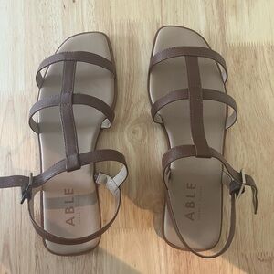 New Brown Leather Strappy Sandal, ABLE size 8